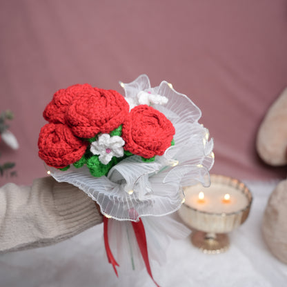 Radiant Red Rose Bloom – Handcrafted Crochet with LED Glow | ArteCasa