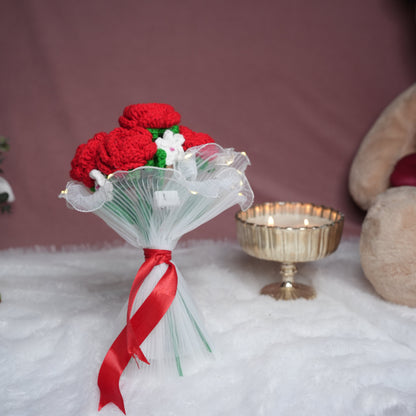 Radiant Red Rose Bloom – Handcrafted Crochet with LED Glow | ArteCasa