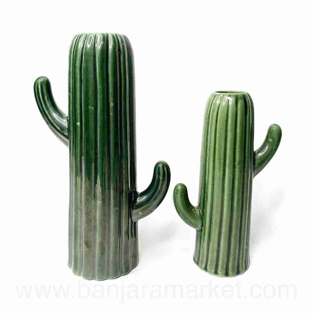 Banjara Market | Green Cactus Vases (Set of 2)