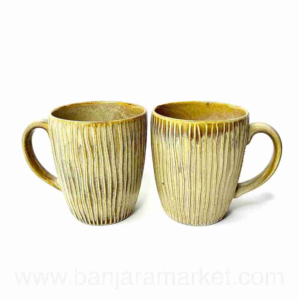 Banjara Market | Faded Mustard (Linear) Mugs (Set of 2)