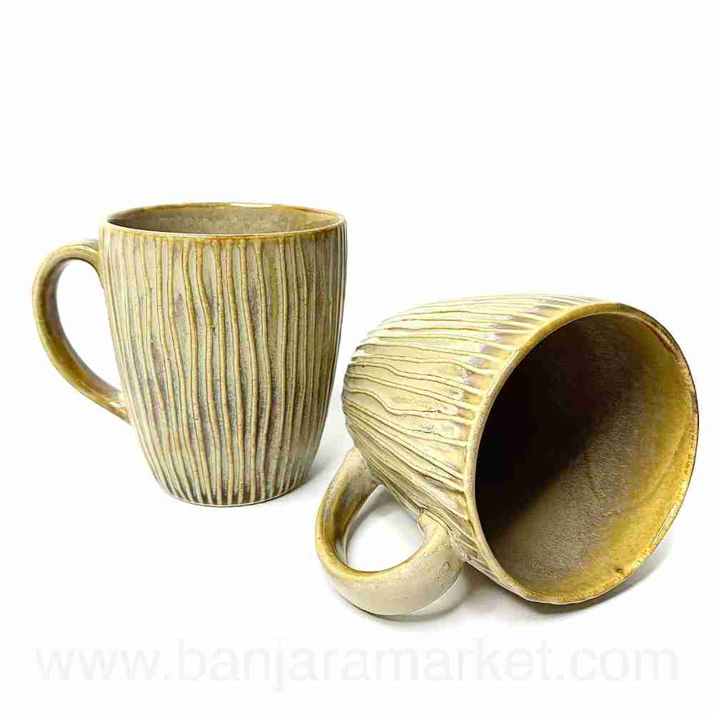 Banjara Market | Faded Mustard (Linear) Mugs (Set of 2)