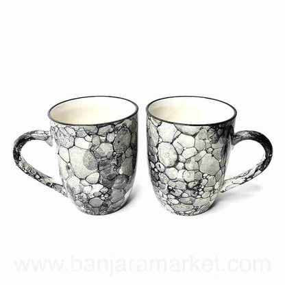 Banjara Market | Grey Bubble Print Mugs (Set of 2)