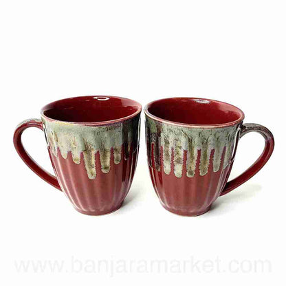 Banjara Market | Maroon Mugs with Dripping Silver (Set of 2)