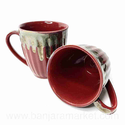 Banjara Market | Maroon Mugs with Dripping Silver (Set of 2)