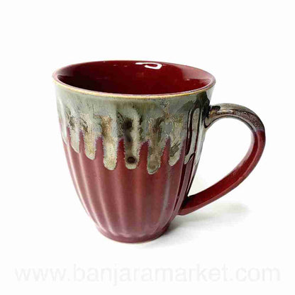 Banjara Market | Maroon Mugs with Dripping Silver (Set of 2)