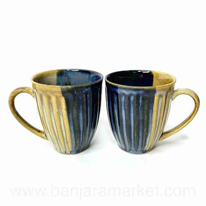 Banjara Market | Blue-Mustard Dual Tone Mugs (Set of 2)