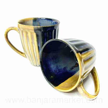 Banjara Market | Blue-Mustard Dual Tone Mugs (Set of 2)