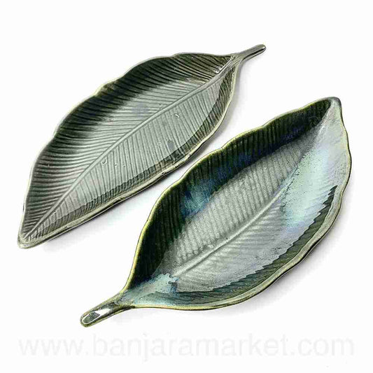 Banjara Market | Big Green Leaf Platters (Set of 2)