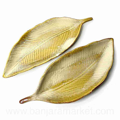 Banjara Market | Medium Faded Mustard Leaf Platters (Set of 2)