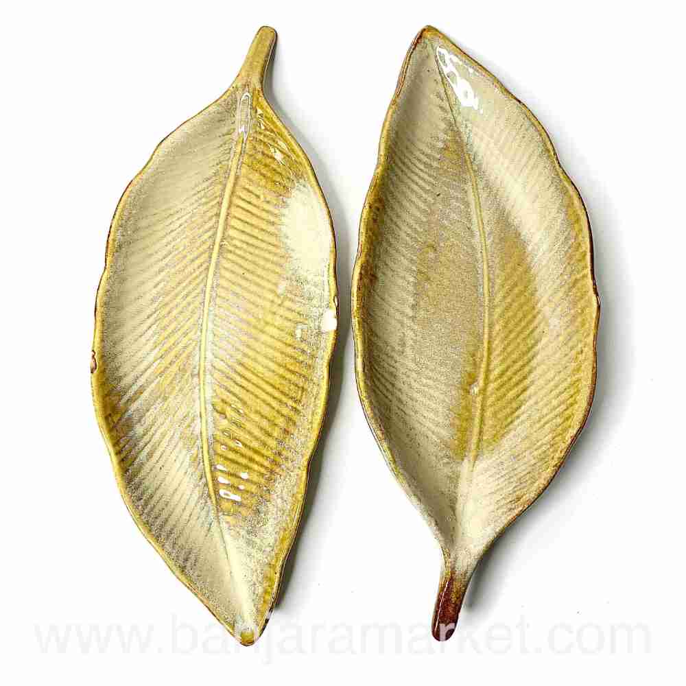 Banjara Market | Medium Faded Mustard Leaf Platters (Set of 2)