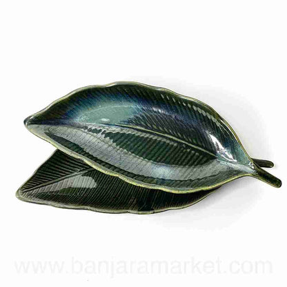 Banjara Market | Big Green Leaf Platters (Set of 2)