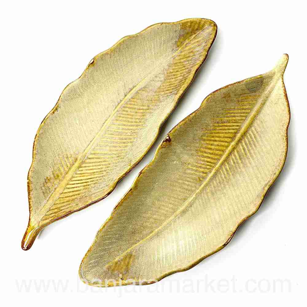 Banjara Market | Big Faded Mustard Leaf Platters (Set of 2)