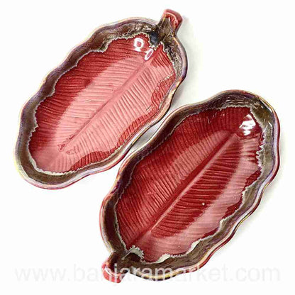 Banjara Market | Maroon Leaf Deep Platters (Set of 2)