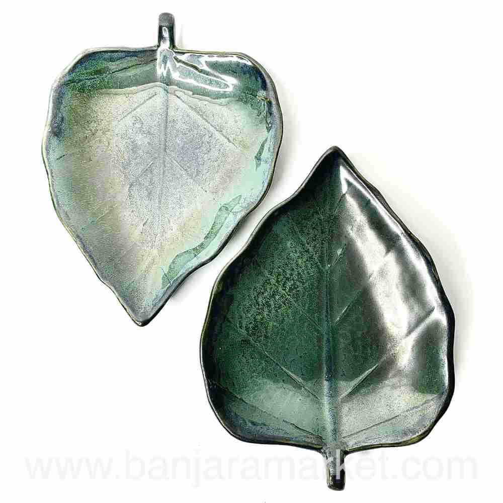 Banjara Market | Moss Green Paan Leaf Platters (Set of 2)