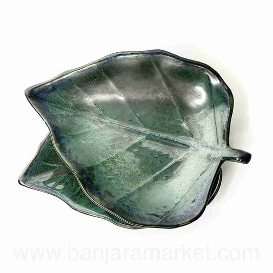 Banjara Market | Moss Green Paan Leaf Platters (Set of 2)