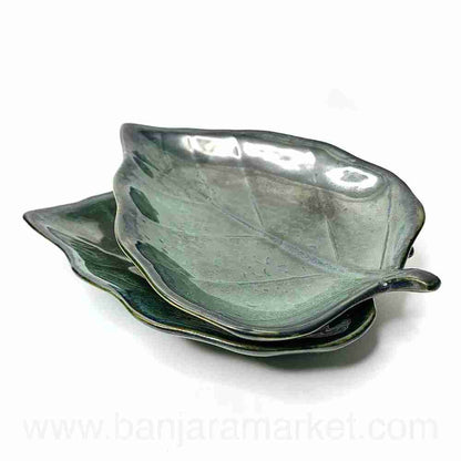 Banjara Market | Moss Green Paan Leaf Platters (Set of 2)