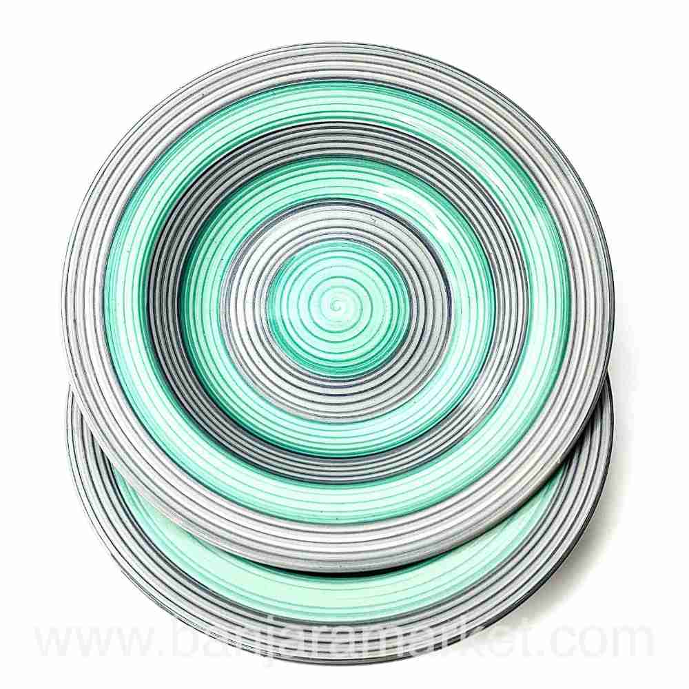 Banjara Market | Big Green-Grey Rings Pasta Plates (Set of 2)