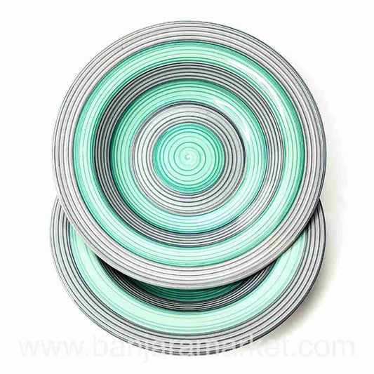 Banjara Market | Big Green-Grey Rings Pasta Plates (Set of 2)