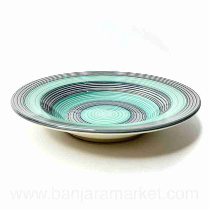 Banjara Market | Big Green-Grey Rings Pasta Plates (Set of 2)