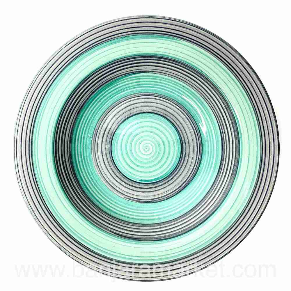 Banjara Market | Big Green-Grey Rings Pasta Plates (Set of 2)