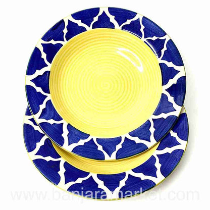 Banjara Market | Moroccan Yellow-Blue Big Pasta Plates (Set of 2)