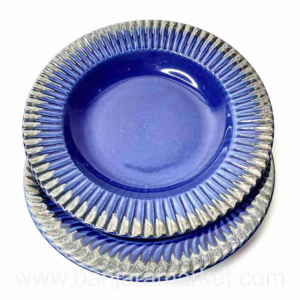 Banjara Market | Blue Pasta Plates with Silver Border (Set of 2)