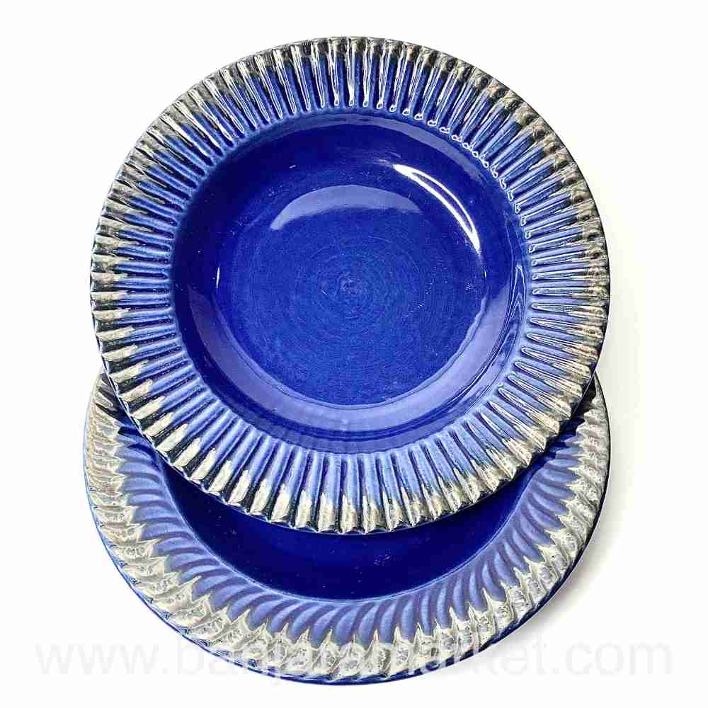 Banjara Market | Blue Pasta Plates with Silver Border (Set of 2)