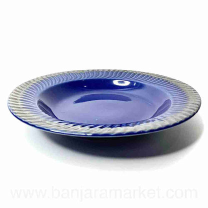 Banjara Market | Blue Pasta Plates with Silver Border (Set of 2)