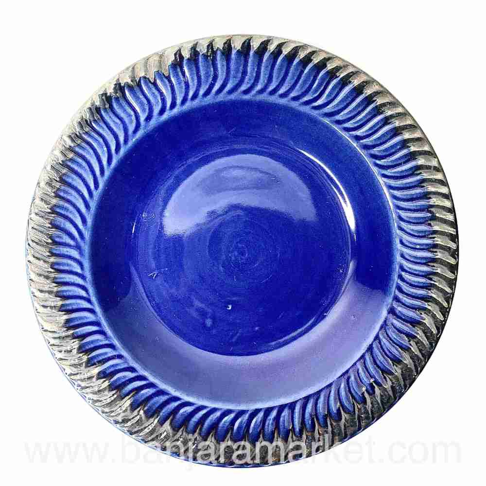 Banjara Market | Blue Pasta Plates with Silver Border (Set of 2)