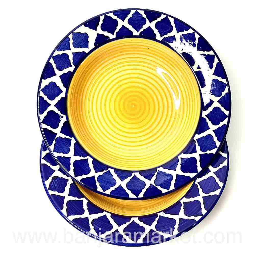 Banjara Market | Yellow-Blue Moroccan Pasta Plates (Set of 2)