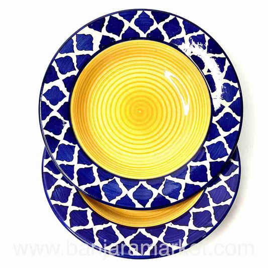 Banjara Market | Yellow-Blue Moroccan Pasta Plates (Set of 2)