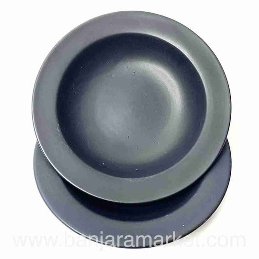 Banjara Market | Matt Black Small Pasta Plates (Set of 2)