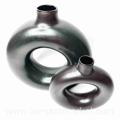 Banjara Market | Black Donut Vases (Set of 2)