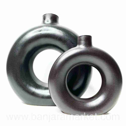 Banjara Market | Black Donut Vases (Set of 2)