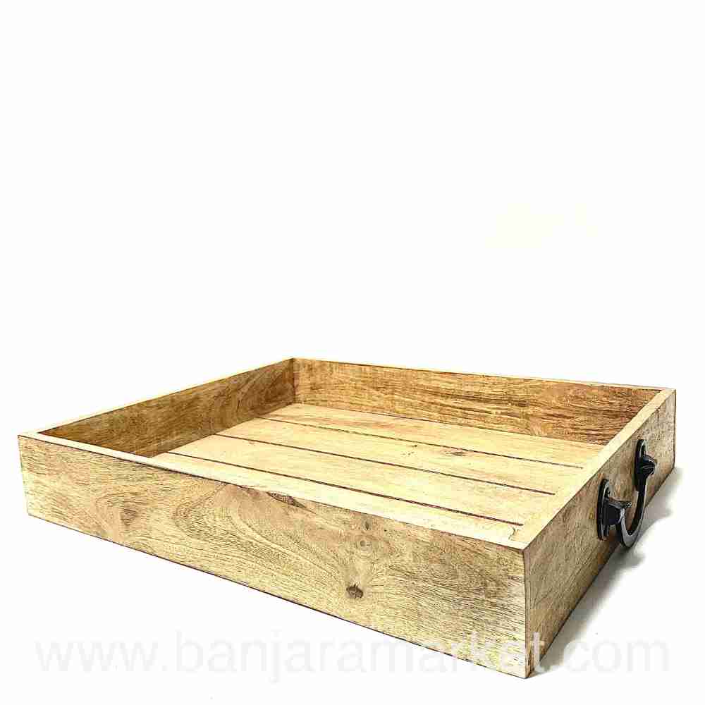 Banjara Market | Big Wooden Tray with Metal Handles