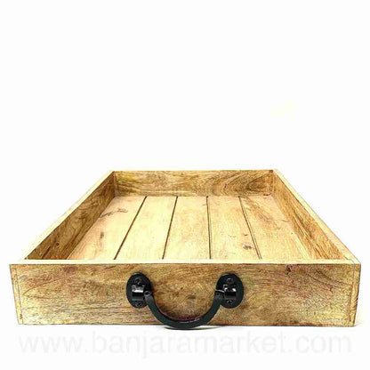 Banjara Market | Big Wooden Tray with Metal Handles