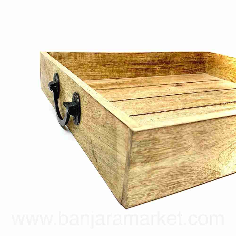 Banjara Market | Big Wooden Tray with Metal Handles