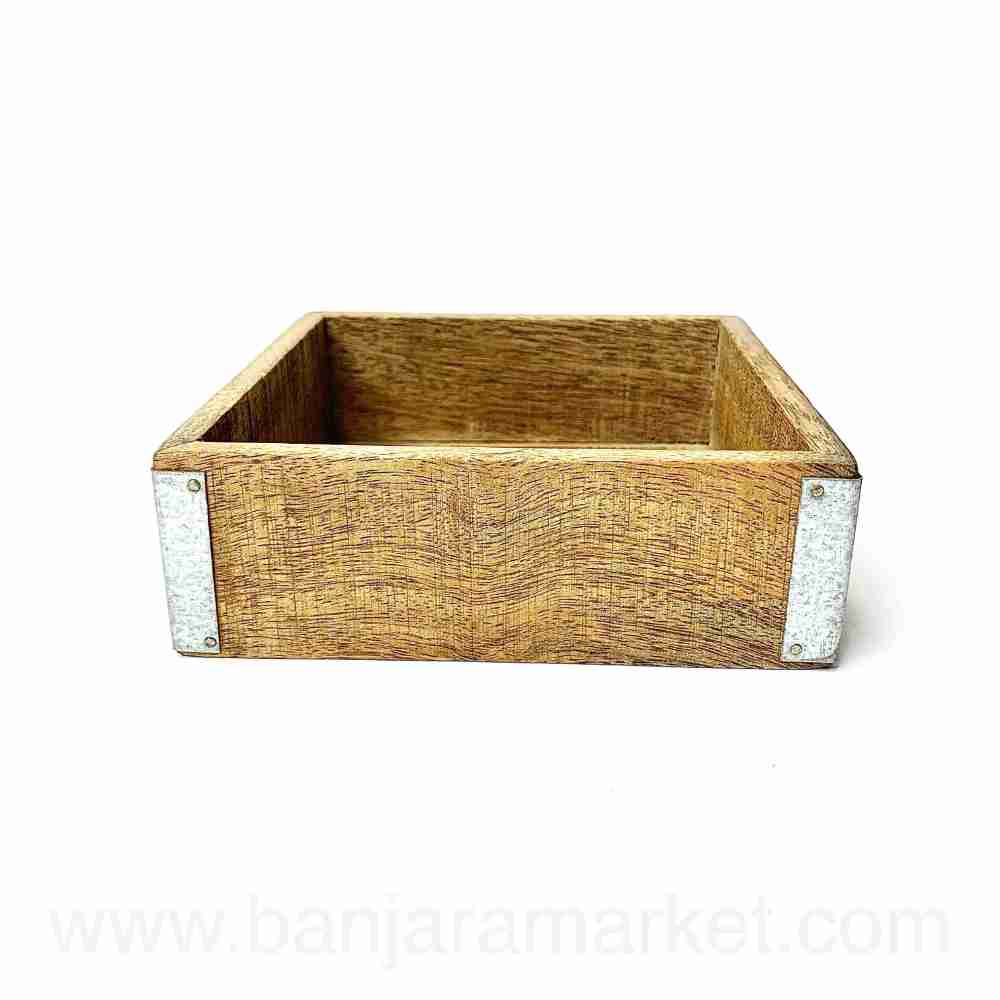 Banjara Market | Square Rustic Wooden Tray (Small)