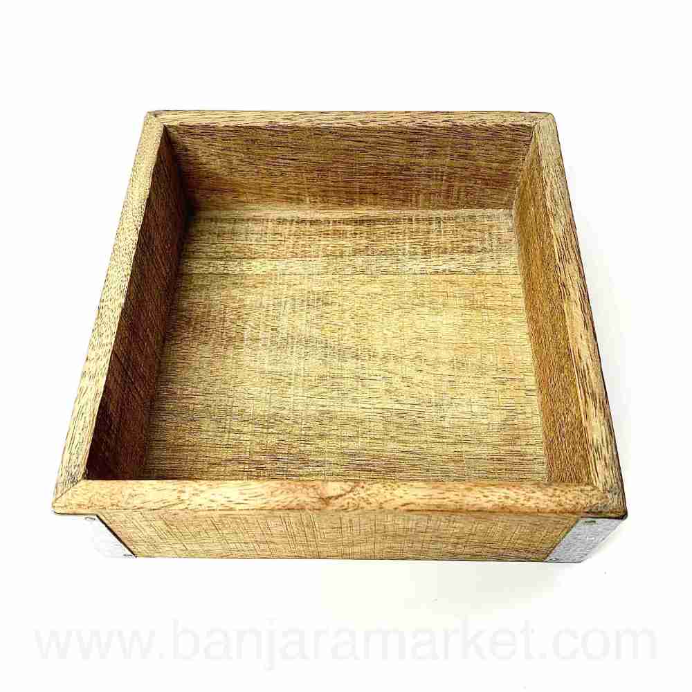 Banjara Market | Square Rustic Wooden Tray (Small)