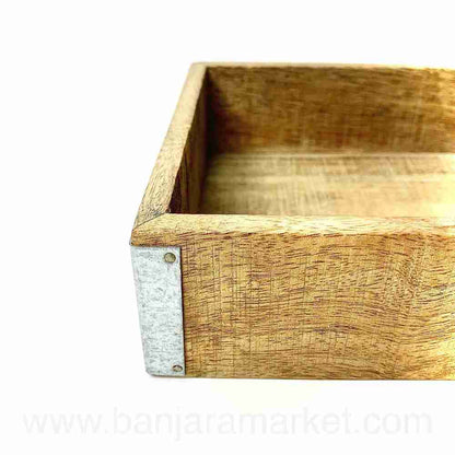 Banjara Market | Square Rustic Wooden Tray (Small)