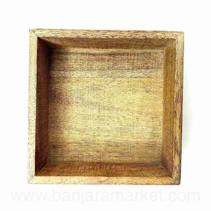 Banjara Market | Square Rustic Wooden Tray (Small)