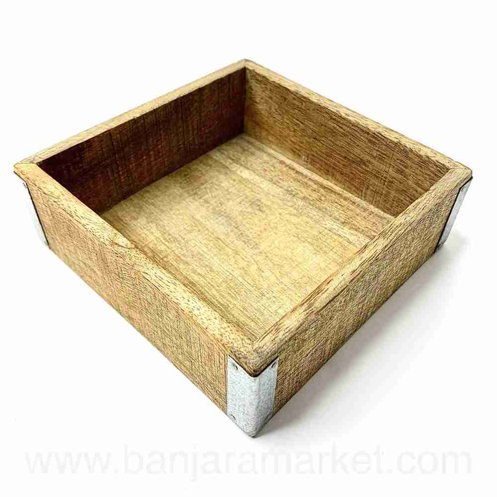 Banjara Market | Square Rustic Wooden Tray (Small)