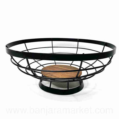 Banjara Market | Black Iron-Wood Circular Basket