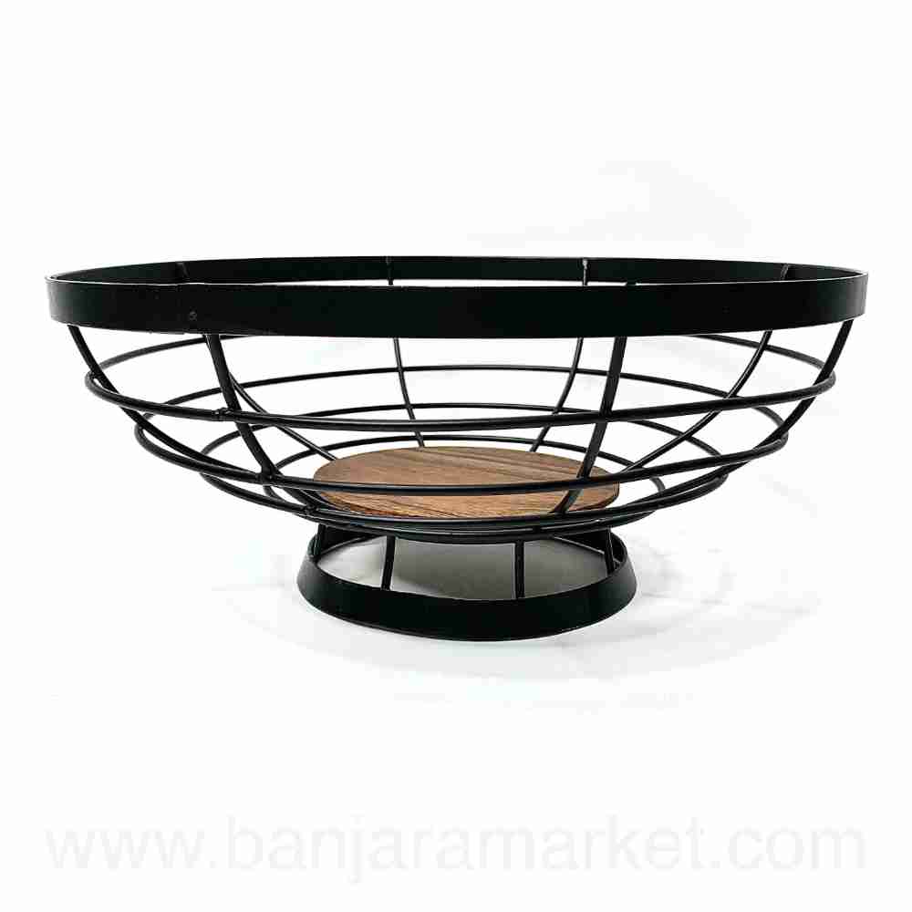 Banjara Market | Black Iron-Wood Circular Basket