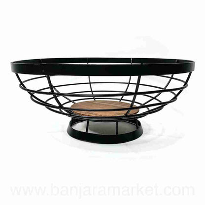 Banjara Market | Black Iron-Wood Circular Basket