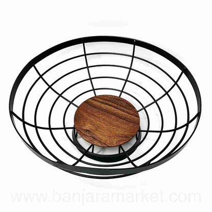 Banjara Market | Black Iron-Wood Circular Basket