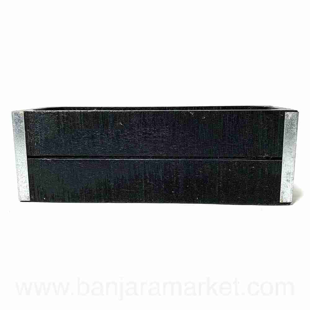 Banjara Market | Rustic Black Wooden Organizer/Planter (Slim)