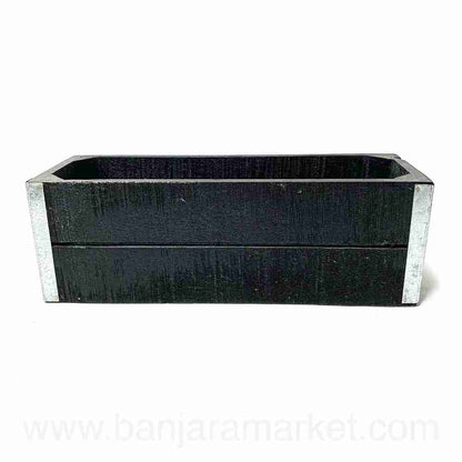 Banjara Market | Rustic Black Wooden Organizer/Planter (Slim)