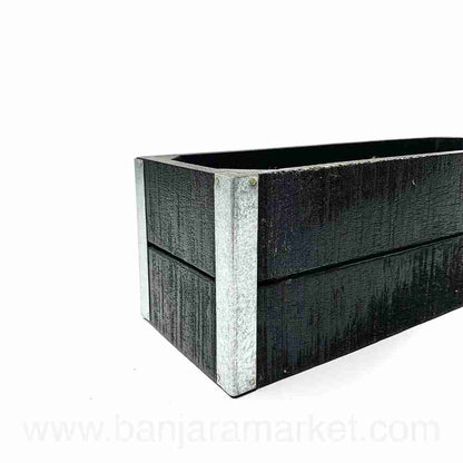 Banjara Market | Rustic Black Wooden Organizer/Planter (Slim)