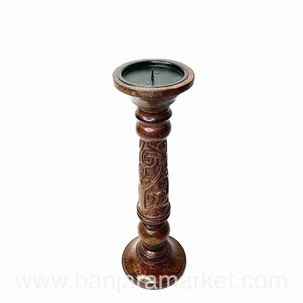 Banjara Market | Carved Wooden Candle Stands (Set of 2)(BIG)